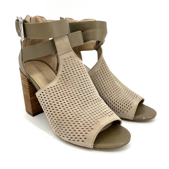 Marc Fisher Taupe Gabie Stacked Heel Open Toe Suede Ankle Strap Sandal 8.5 - Picture 2 of 9